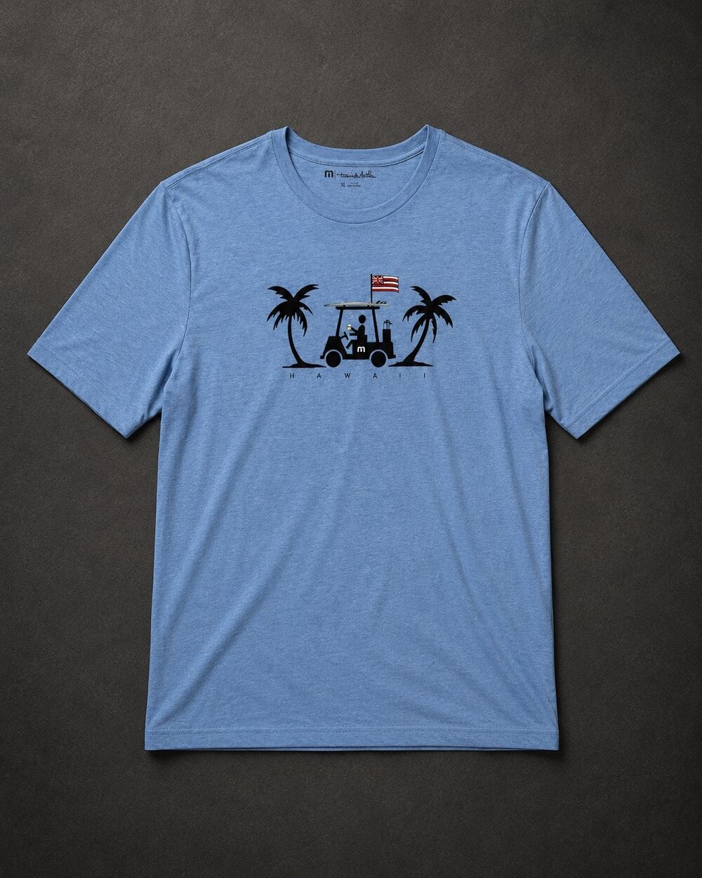 TravisMathew Hawaii Golf Cart Graphic T-Shirt Mens XL Heather Blue NWOT Cut Tag